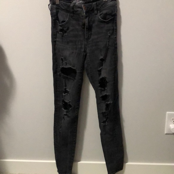American eagle black skinny jeans with rips and hole high waisted